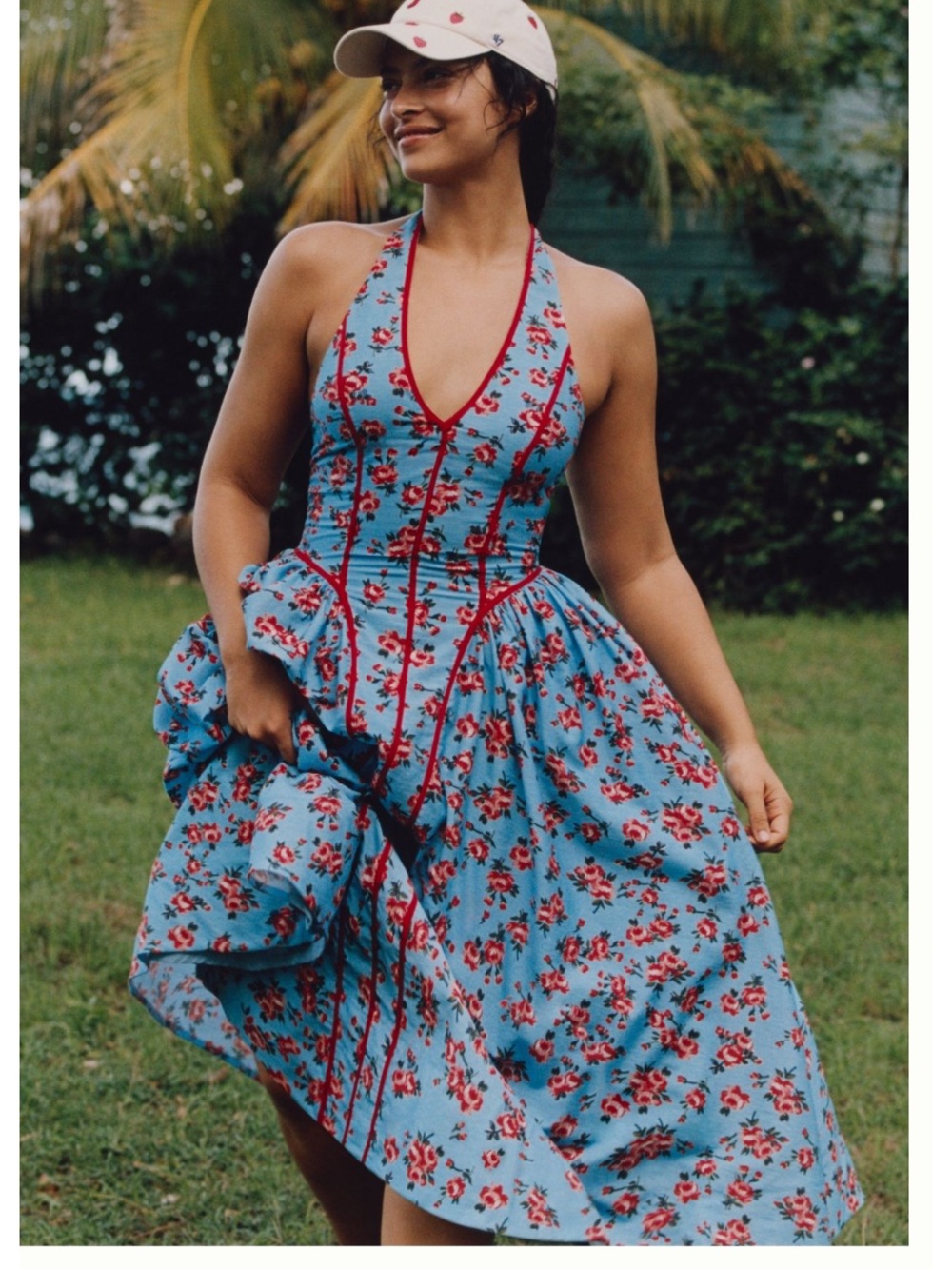 Halter V-Neck Fit and Flare Midi Dress
